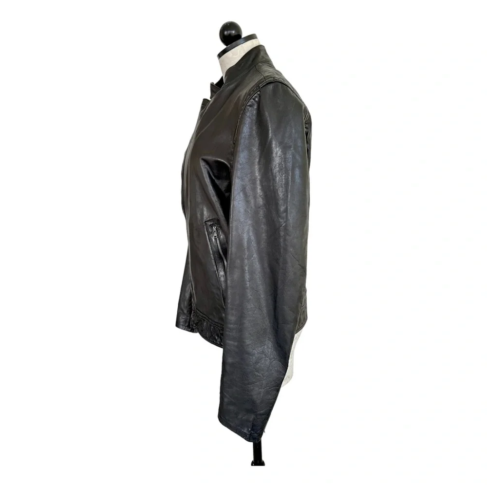 Banana Republic Women's Leather Jacket Asymmetrical Zipper Zip Cuffs Size Medium - Picture 6 of 15
